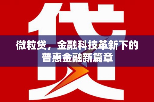 覃塘微粒贷，金融科技革新下的普惠金融新篇章